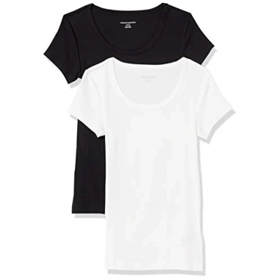 Imagen de Amazon Essentials Camiseta Entallada con Cuello Redondo y Mangas Casquillo Mujer, Pack de 2, Negro/Blanco, XXL