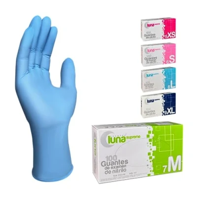 Imagen de MUNTRADE Guantes Nitrilo 100 unidades de Sin Polvo, Látex, Desechables (M, Azul)