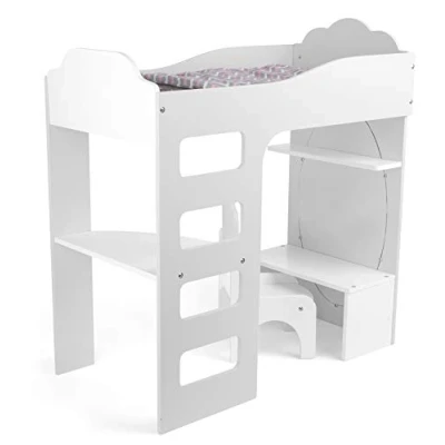 Imagen de Small Foot 12025 Puppenhochbett aus Holz, mit Leiter, Bettwäsche, Schreibtisch, Stuhl und Spiegel, ab 3 Jahren Juguete, multicolor , color/modelo surtido