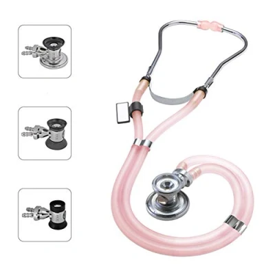 Imagen de MDF® Sprague Rappaport Estetoscopio doble cabeza con membrana convertible adulto, pediátrica e infantil Garantía de por vida &amp; Programa piezas gratuitas Rosa Translúcido (MDF767 ICO)