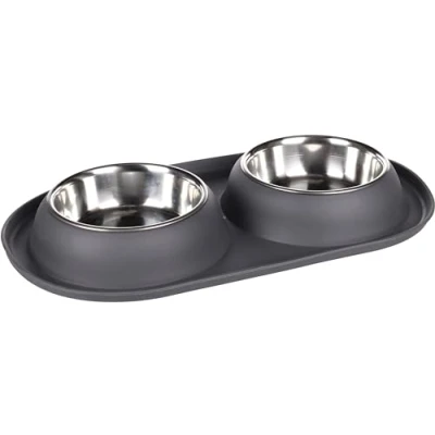Imagen de Flamingo Grafa Duo Dog Bowl 2 x 500 ml Stainless Steel Non Slip Removable Dishwasher Safe Bowls 14 cm 4 11