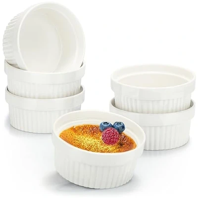 Imagen de COM FOUR® 6x Moldes para soufflé Cuencos de cerámica creme brulee el horno, 270 ml cada uno Ramequines en blanco