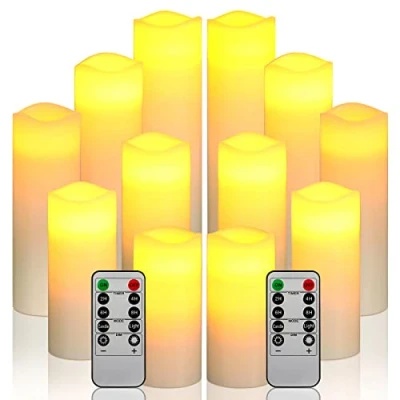 Imagen de Da by velas LED Juego de 12 sin llama, cera real marfil con temporizador remoto (pilas no incluidas).
