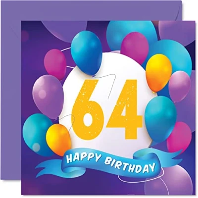 Imagen de Tarjeta de cumpleaños número 64 para hombres y mujeres, fiesta globos, tarjetas feliz hombre años, mujer, mamá, papá, tía, tío, abuelo, abuela, 145 mm,