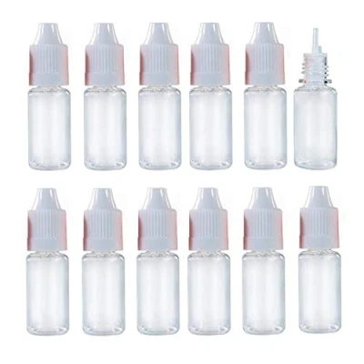 Imagen de 25 Piezas 10ml Botellas cuentagotas comprimibles de plástico transparente vacías Gotero líquido para ojos con tapón rosca blanco y extraíble