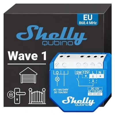 Imagen de Shelly Wave 1, Smart Relé Interruptor Z wave, 1 Canal 16 A, Con Contactos Secos, Automatización Del Hogar, Necesita Gateway, Bajo Consumo De Energía