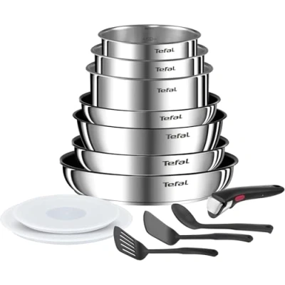 Imagen de Tefal Ingenio Emotion Batería de cocina (13 piezas, acero inoxidable, apilable, 5 años, revestimiento antiadherente, inducción L897DS04)