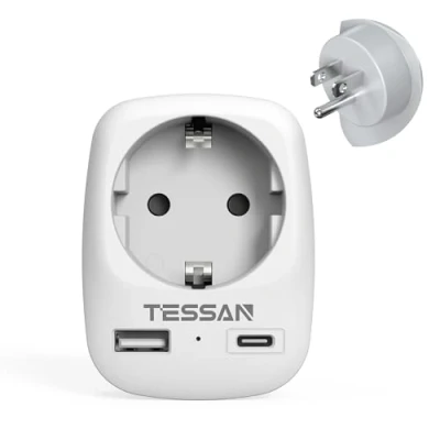 Imagen de TESSAN Adaptador Enchufe Europeo a Americano, USA con 2 USB, para eeuu, Mexico Canada Colombia Tailandia, USA, de Viaje Tipo B