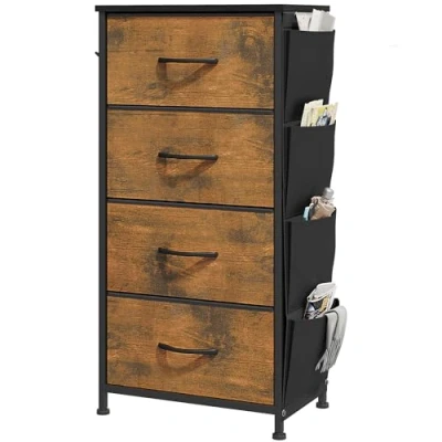 Imagen de YITAHOME Cajonera de Tela con Bolsillos Laterales, Ganchos,Cómoda Tela,Unidad Almacenamiento,con 5 cajones Extraíbles,Cómoda para Sala Estar,Dormitorio, Grano Madera podrido