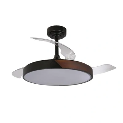 Imagen de wonderlamp Ventilador LED aspas plegables Terno Negro con detalles en madera CCT 3000 4000 6000K