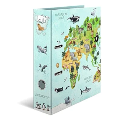 Imagen de HERMA Carpeta A4 con diseño de mapa del mundo, 7 cm ancho, jardín infantes, colorido archivador impresión interior para niños, niñas y niños