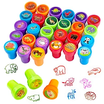 Imagen de Firschoie 30 piezas Juego de Sellos para niños, Animales, juguete, multicolor, dinosaurio, regalos fiestas infantiles, premios escolares