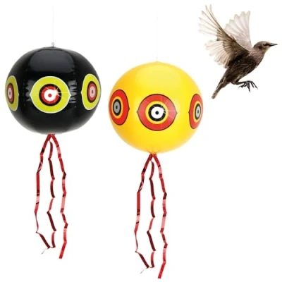Imagen de com four® Globo Repelente de pájaros 2X espantapájaros para Colgar con Ojos Reflectantes y Rayas crepitantes estorninos, Cuervos, grajillas Palomas (2 Piezas Globo)