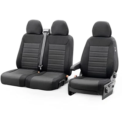 Imagen de otoM Fundas de Asiento Tejido diseño Original 2+1 Compatible con Volkswagen T6 2015 2022 (con reposabrazos en Banco)