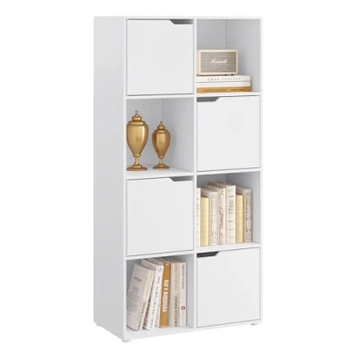 Imagen de WOLTU Estanteria para Liberos de 8 Cubos, Libreria Blanca, Estantes Almacenamiento con Puertas, Pie Estudio, Dormitorio y Salon, Biblioteca 60x30x120 cm, SK039ws