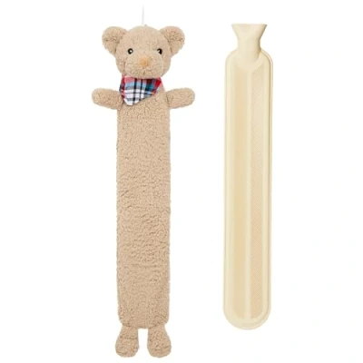 Imagen de Bolsa Agua Caliente con Funda de Felpa Botella Caucho Natural, 1 Litro Animal Peluche Regalos Navidad (Oso Largo)