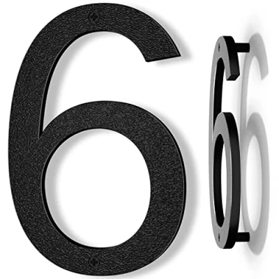Imagen de Yafimea Número de casa exterior 20 cm negro, grande para pared o valla con diseño moderno y efecto flotante 3D, plástico ABS resistente al clima (6/9)