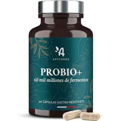 Imagen de Apyforme Probióticos Flora Intestinal Hasta 60 Mil Millones UFC/Día 10 Cepas Exclusivas, Lactobacillus, Bifidobacterium Cápsulas Gastroresistentes Probio+