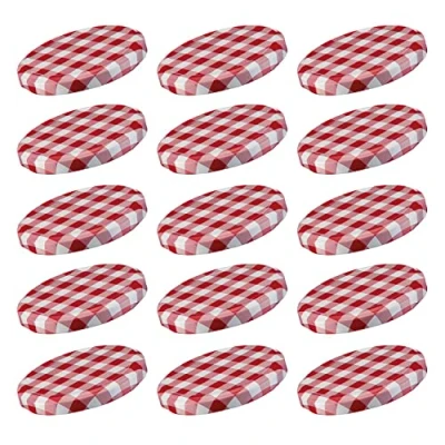 Imagen de Westmark 15 Tapas de rosca para tarros conserva, Redonda, ø 63 mm, Hojalata, Rojo/Blanco, A cuadros, 409722E3
