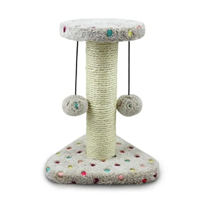 Imagen de Nobleza Juguete rascador para Gatos, Tipo Columna con Pelotas. Color marrón, Alto 28cm.