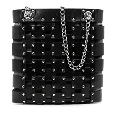 Imagen de Time Resistance Bolso de Mano para Mujer Piel Hecho a con Cuero Auténtico Vachetta Ideal Todos los Días o Ocasiones Especiales, Negro