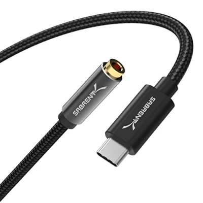 Imagen de SABRENT Adaptador de Audio USB C a Jack 3,5mm Tarjeta Sonido Externa para Auriculares con Cable nylon 50cm Compatible PS4, Windows y Mac [CB UC35]