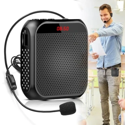 Imagen de amplificador de voz con micrófono inalámbrico, altavoz portátil recargable micrófono, auriculares, federal, batería 2200 mAh, mini inalámbrico para entrenador, profesor,
