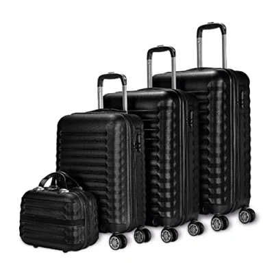 Imagen de NUMADA Juego de Maletas Rígidas 4pzs. Mod. Newteck Maleta Cabina 53cm, M. Mediana 63cm, Grande 75cm y Neceser, ABS Eco Friendly, 4 Ruedas Dobles, Cierre Combinación (Negro)