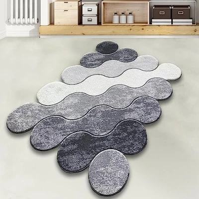 Imagen de Alfombra de baño gris, gris claro y blanco