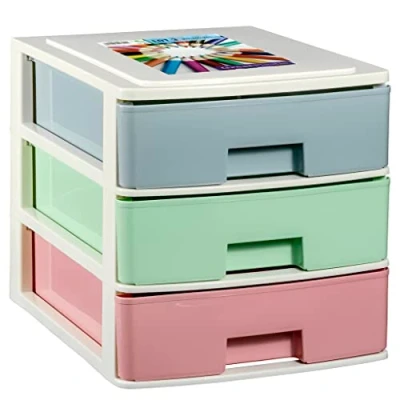 Imagen de COM FORT HOUSE Cajonera Apilable de Plástico Modelo Multicolor Color Blanco 3 Cajones Almacenamiento Modular