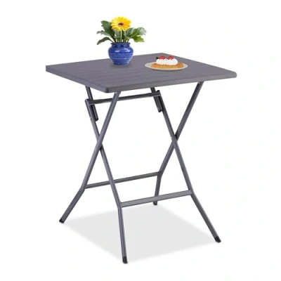 Imagen de Relaxdays Mesa de Jardín Plegable, Mesita Camping, 73 x 62 cm, Mesilla Multifuncional para Exteriores, Gris, Acero, 73x62x62 cm