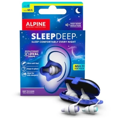 Imagen de Alpine SleepDeep Tapones de Oídos para Dormir sin Ruido. Antiruido Ovalados 3D con Gel Supresor Filtros Suaves Lado. Reducen el Sonido los Ronquidos.