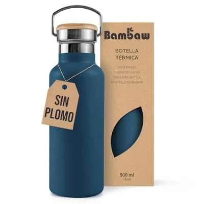 Imagen de Bambaw Botella térmica 500ml, agua Azul oscuro, acero inoxidable bicicleta, Termo caliente índigo