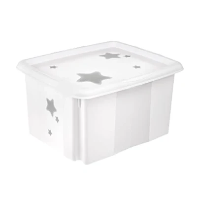 Imagen de keeeper Caja de almacenamiento con tapa Estrellas, Giratoria y apilable, Para niños, 24 L, Karolina, Blanco Nordic
