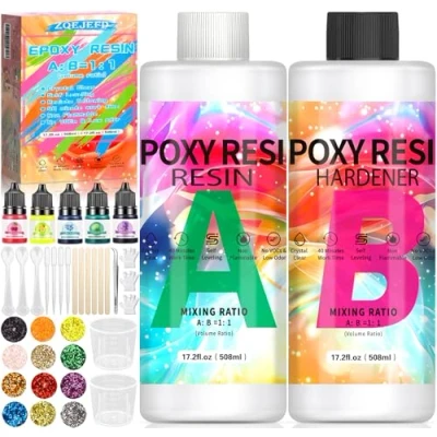 Imagen de ZQEJEFD Kit Resina Epoxi Transparente, 1016ml Kit, 1: 1 Relación de Fundida Cristalina, Manualidades con Lentejuelas, Pigmento, para Bricolaje, Artesanía, Llavero