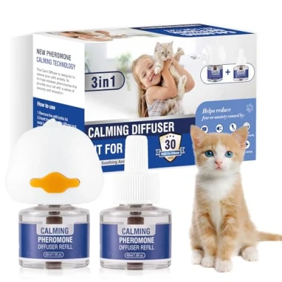 Imagen de Feromonas para Gatos 3 IN 1 Relajantes Difusor Antiestres Tranquilizantey Calmante Anti Estres Gato Perros ArañAzos Soluciona Signos Marcaje Conflictos Cambios Insípido (1 Tapón + 2 Recambios)