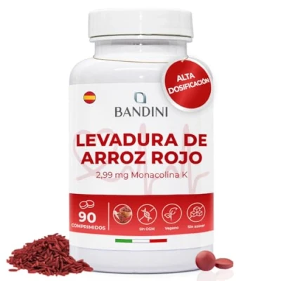 Imagen de Bandini® Levadura de arroz rojo a partir Monascus purpureus 99,7mg 2,9mg Monacolina K sin aditivos, vegano, OGM Antioxidante 90 Comprimidos fáciles tragar