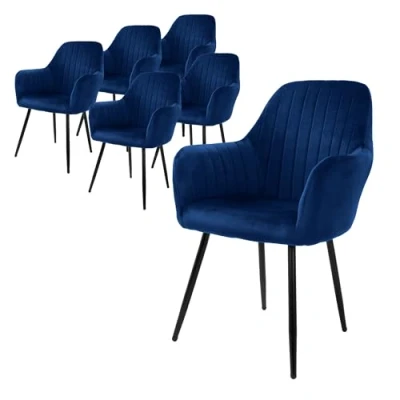 Imagen de ML Design 6X Sillas de Comedor Azules Ergonómicas, Asiento Tapizado Aspecto Terciopelo Patas Metal con Respaldo y Reposabrazos Sillón Moderno para Mesa Salón Oficina Dormitorio Cocina