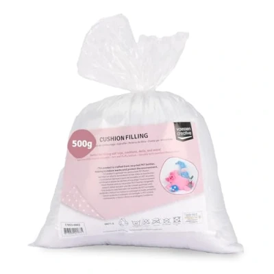 Imagen de Relleno de poliéster suave y esponjoso Vaessen Creative para juguetes peluche, almohadas proyectos manualidades, blanco, el embalaje 500 g puede variar