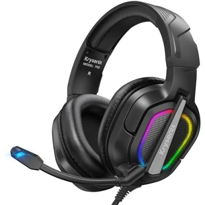 Imagen de Krysenix PG2 Auriculares Gaming para PS4/PS5/PC/Xbox One, Cascos con Sonido de Micrófono Estéreo IA, Cancelación Ruido, PS5 Conector 3.5 mm y luz RGB, Negro
