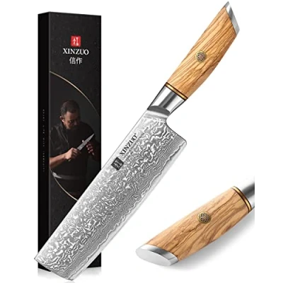 Imagen de XINZUO Acero de Damasco Cuchillo Nakiri 18.2cm, Afilado Cuchillos Cocina en Polvo 73 Capas Profesional Chef Cocinero Mango Madera Olivo Serie Lan