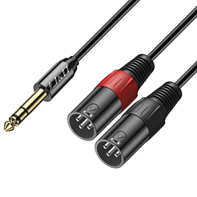 Imagen de J&amp;D TRS 6.35mm (1/4&quot;) a Doble Cable XLR, PVC 2 XLR Macho 1/4&quot; Interconexión Desequilibrado Adaptador de Audio Estéreo para Micrófono Altavoz Mezclador Guitarra AMP, 2,7m