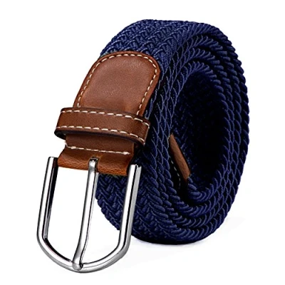 Imagen de DonDon Cinturón trenzado extensible y elástico para hombres mujeres de 100 cm a 130 longitud azul oscuro