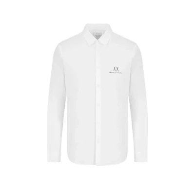 Imagen de Armani Exchange A x Long Sleeve Icon Logo Button Shirt Camisa, Blanco, XL para Hombre