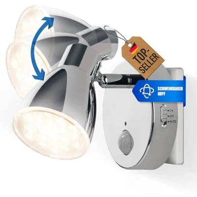 Imagen de Trango luz de noche con sensor LED 2635 018 *MILO* movimiento y función automática en cromo seguridad directa 230V, lámpara enchufe, pared, orientación