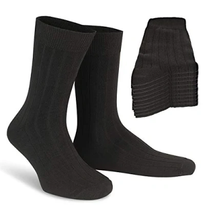 Imagen de Calcetines hombres 43 46 canalé negros algodón trabajo negocios Calcetín clásico largos hombre ejecutivos altos tallas 43, 44, 45, Pack de 10