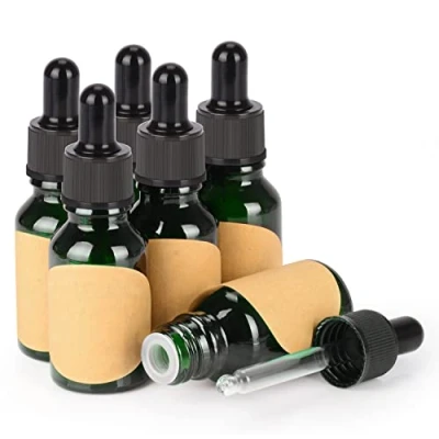 Imagen de stonylab 15ml (0,5 oz) 6 Pack Frasco Gotero de Vidrio, Botella Cuentagotas Vidrio Vacío Verde con Cónico, Tapón Interno y Etiqueta, para Fragancias Aromaterapia Aceites Esenciales