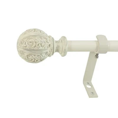 Imagen de BEME Internacional 5/8 &quot;Montevilla Core Hoja Bola telescópica Juego de Barra Cortina, Distressed White, 26 48&quot;