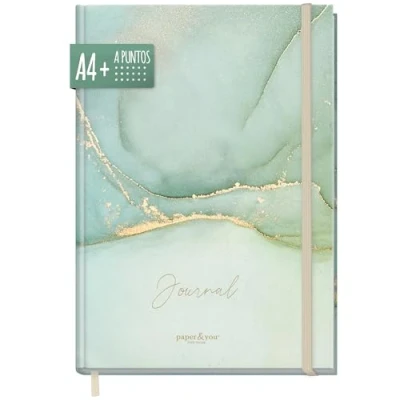 Imagen de paper&amp;you® Bullet Journal punteado A4+ 2024 con banda elástica [Soft Green] 156 páginas cuaderno punteado, de bocetos, diario sostenible y neutro para el clima