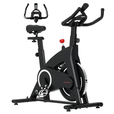Imagen de SPORTNOW Bicicleta Estática Bici con Volante de Inercia 15 kg Pantalla LED Ejercicio Silencioso Manillar y Asiento Ajustable Carga 120 para Casa Gimnasio Negro